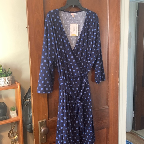 Brand new Lularoe navy blue polka dot true wrap midi dress 😍😍😍 - Picture 1 of 12